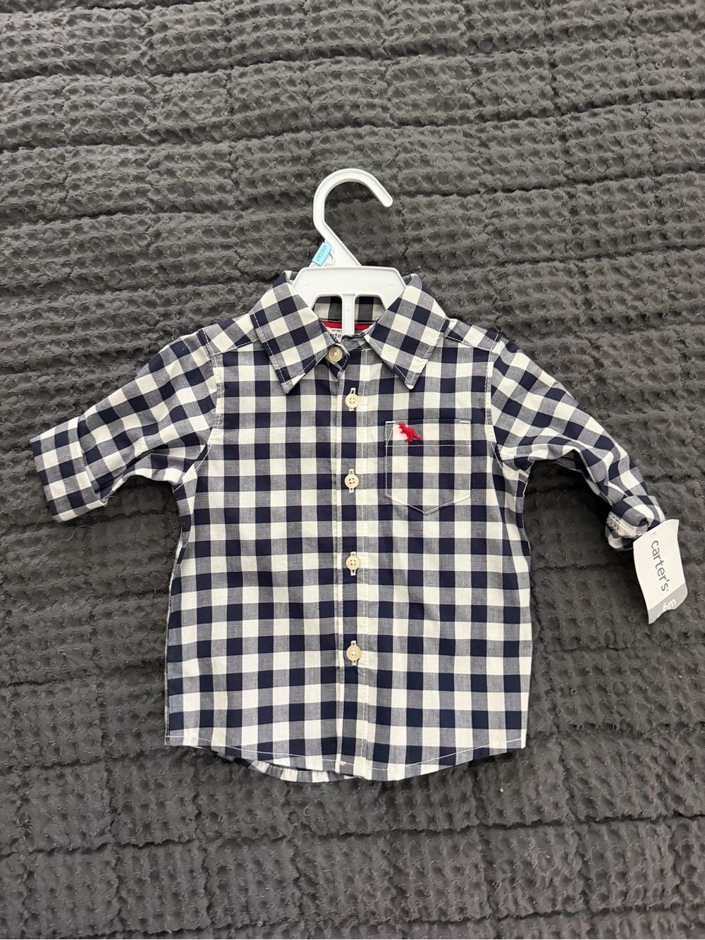 Carter's Navy and White Gingham Button-Down Shirt with Red Accent